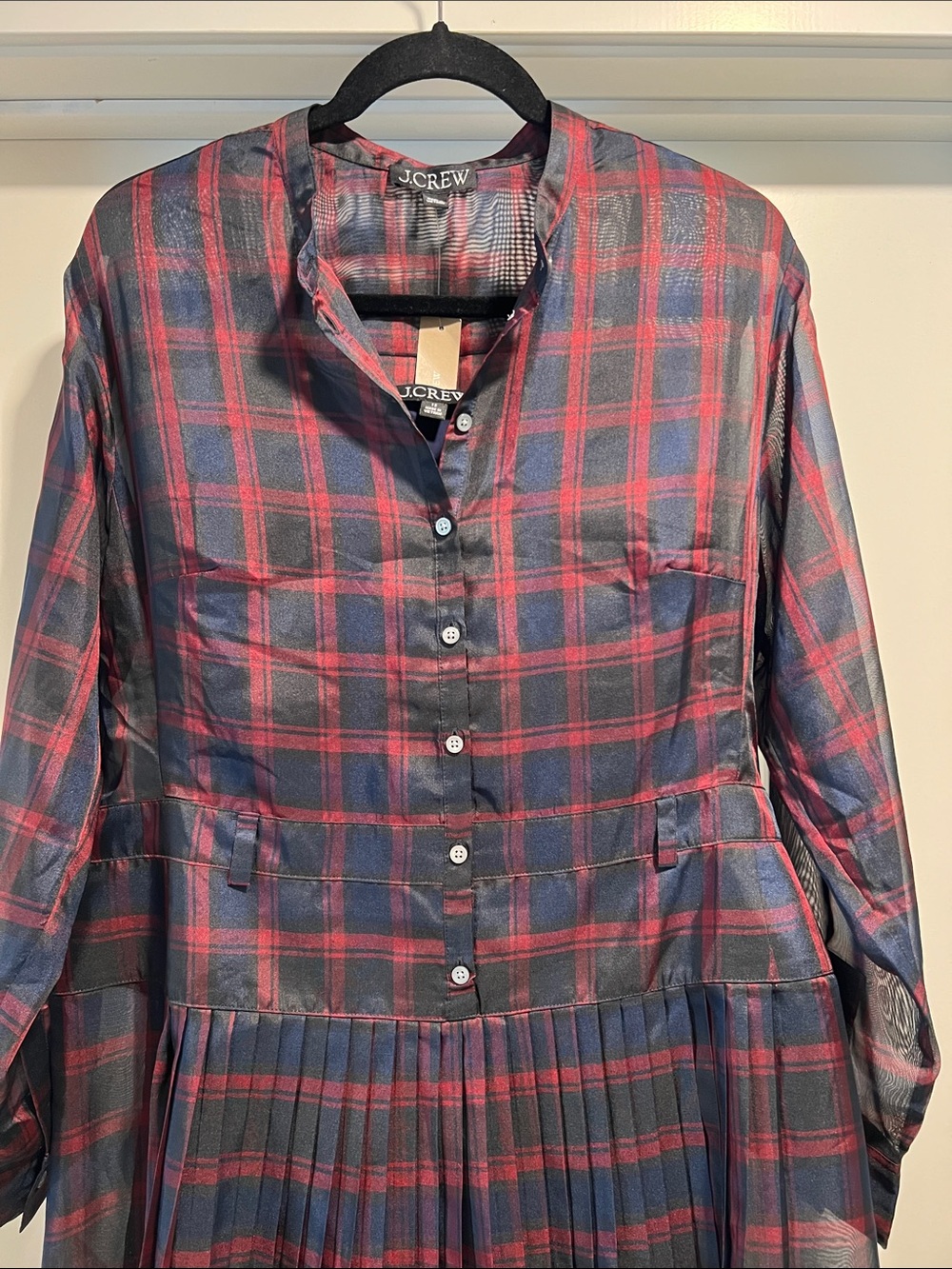 J. Crew Pleated shirt-dress in Stewart tartan print Size 12 NWT - Picture 3 of 12